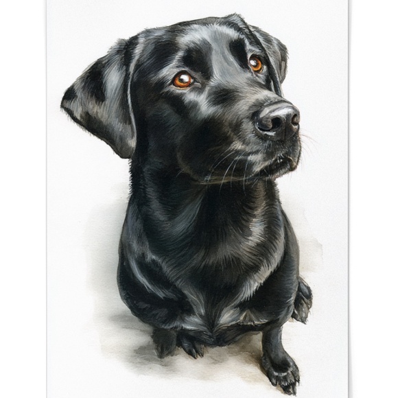 Watercolor Black Labrador Retriever Dog Portrait Wall Art Print, Unframed - Picture 2 of 7